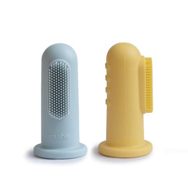 Mushie Finger Toothbrush, Powder Blue/Daffodil